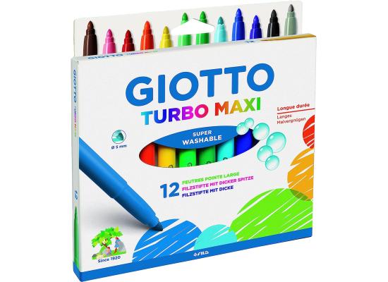 GIOTTO Turbo Maxi Super Washable Felt Tip Fibre Pens, Large Nib 5mm, Pack o 12